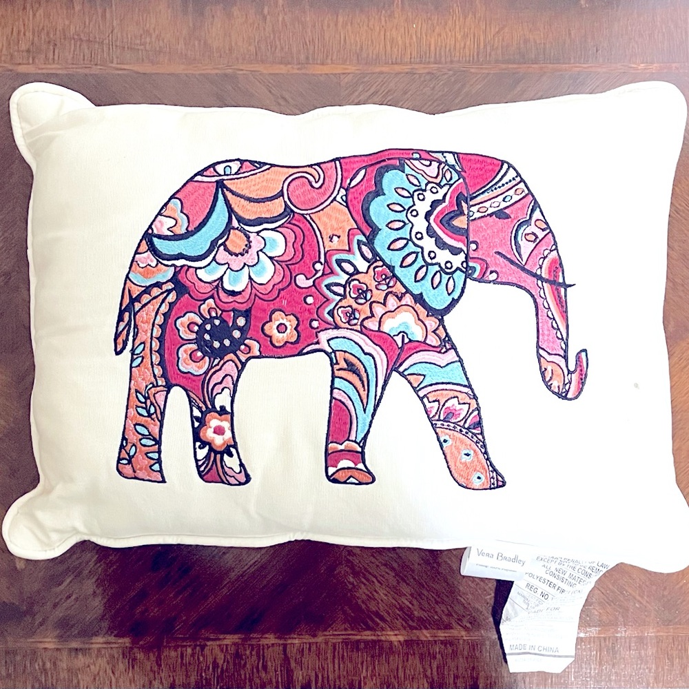 Vera Bradley colorful paisley pachyderm embroidered elephant throw pillow